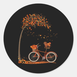 Sticker Rond Leaf de chien Automne Cyclisme d'automne amusant D