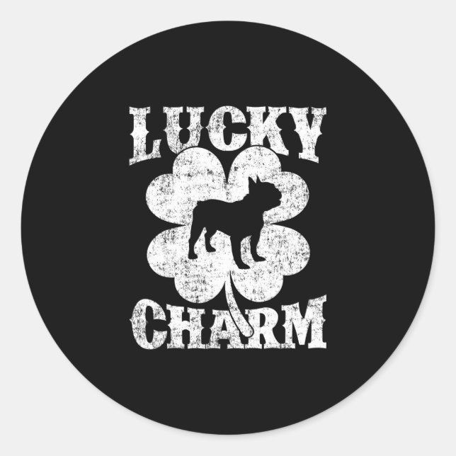Sticker Rond Leaf Lucky Charm French Bulldog St Patrick's Day (Devant)