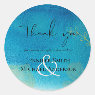 Sticker Rond LeahG BUDGET Mariage Océan bleu aquarelle