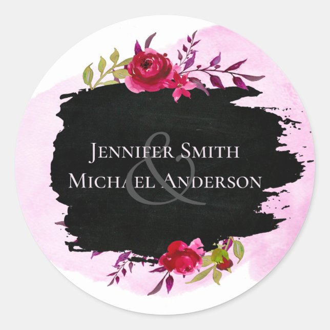 Sticker Rond LeahG Budget Rose Rose Noir Mariage moderne (Devant)