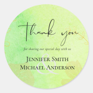 Sticker Rond LeahG Mariage Budget Aquarelle Vert Bleu Turquoise