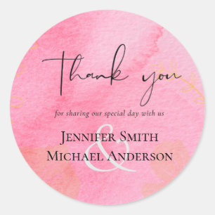 Sticker Rond LeahG Mariage pas cher Rose pêche aquarelle abstra