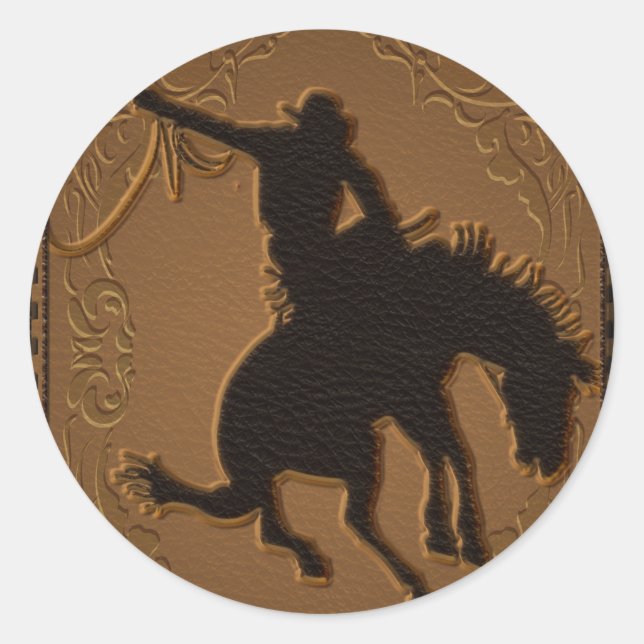 Sticker Rond Leather Western Wild West Cowboy fête d'anniversai (Devant)