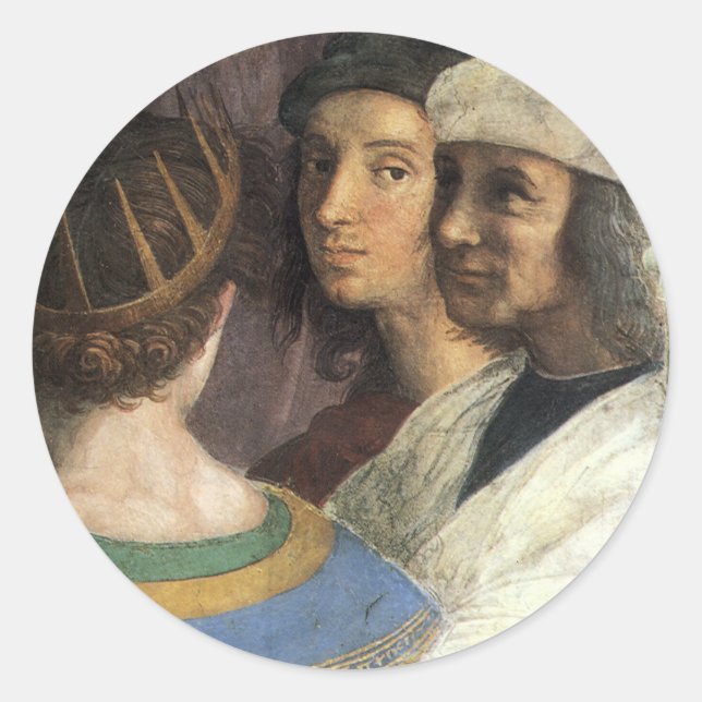 Sticker Rond L'École d'Athènes de Raphaël, Renaissance vintage (Devant)
