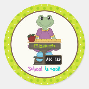 Sticker Rond L'école est cool ! Grenouille à son bureau Retour