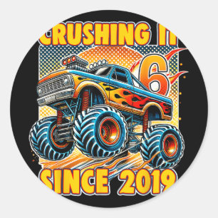 Sticker Rond L'écraser depuis 2019 Six 6 Ans Garçon 6ème Bir