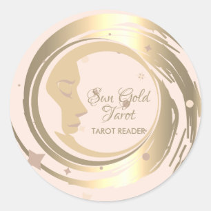 Sticker Rond Lecteur de tarot Gold Stars Moon Horoscope céleste