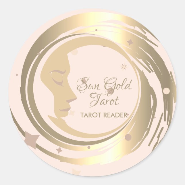 Sticker Rond Lecteur de tarot Gold Stars Moon Horoscope céleste (Devant)