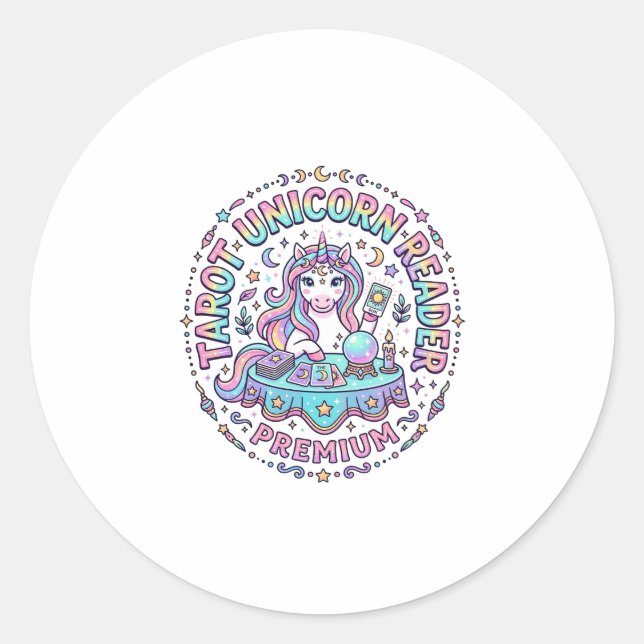 Sticker Rond Lecteur de Tarot Licorne Premium Impression Drôle  (Devant)