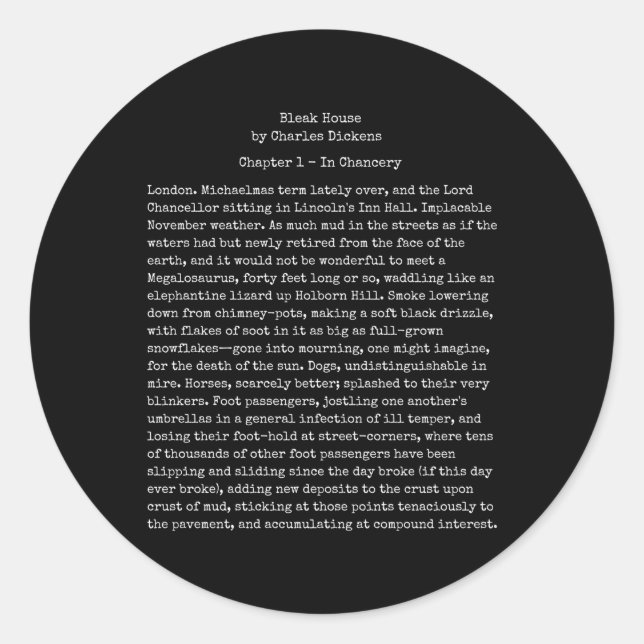 Sticker Rond Lecteur de texte du livre Bleak House Charles Dick (Devant)