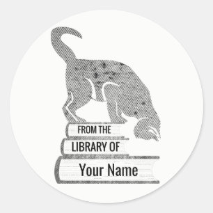 Sticker Rond Lecteur Plaque de chat noir en style demi-ton rétr