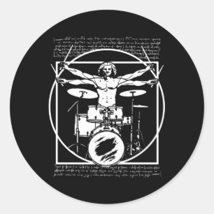Sticker Rond Lecteur tambour Da Vinci Drummer Vitruvian