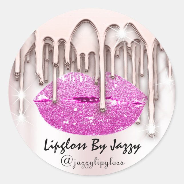 Sticker Rond Lecteurs de maquillage Lipgloss Emballage Rose Ros (Devant)