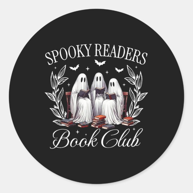 Sticker Rond Lecteurs éffrayants Book Club Funny Ghost Enseigna (Devant)
