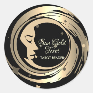 Sticker Rond Lectrice de Tarot Gold Stars Moon