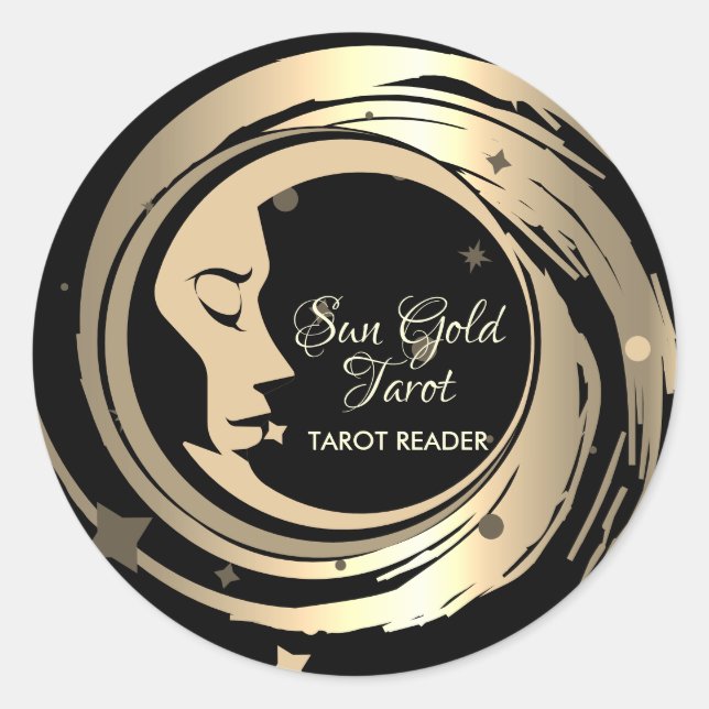 Sticker Rond Lectrice de Tarot Gold Stars Moon (Devant)