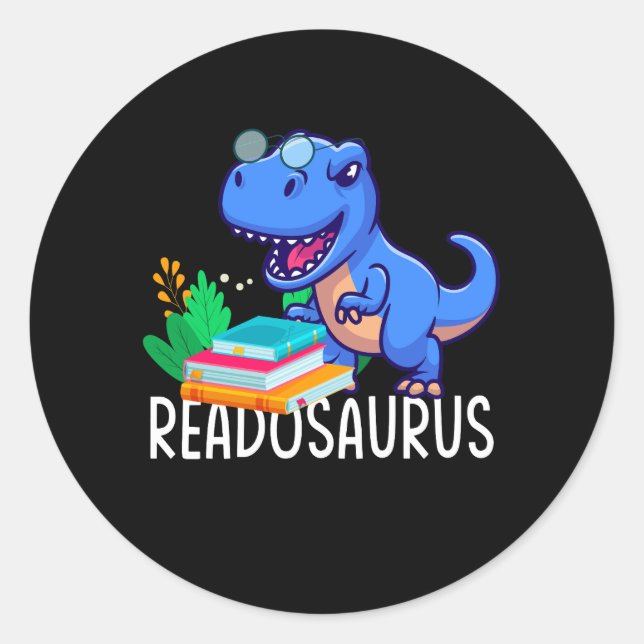 Sticker Rond Lecture amusante Lecteurs de livre Dinosaur Dino A (Devant)