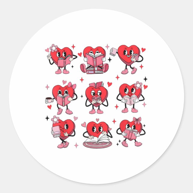 Sticker Rond Lecture amusante Livre de Coeur Valentines Jour En (Devant)
