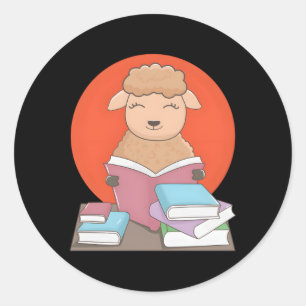 Sticker Rond Lecture d'agneau Livres Littérature Hobby Sheep