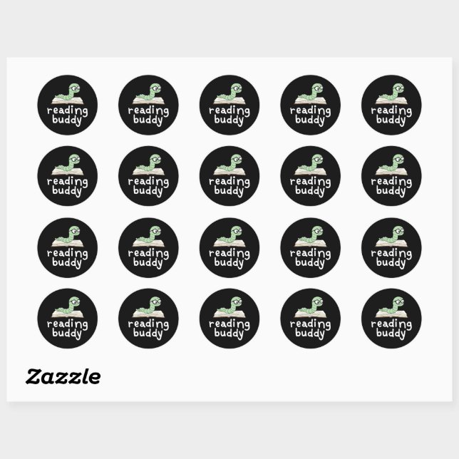 Sticker Rond Lecture de Buddy Cute Bookwort avec livre (Feuille)