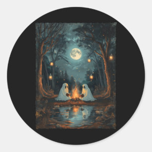 Sticker Rond Lecture de livre de fantômes vintage Camping gothi