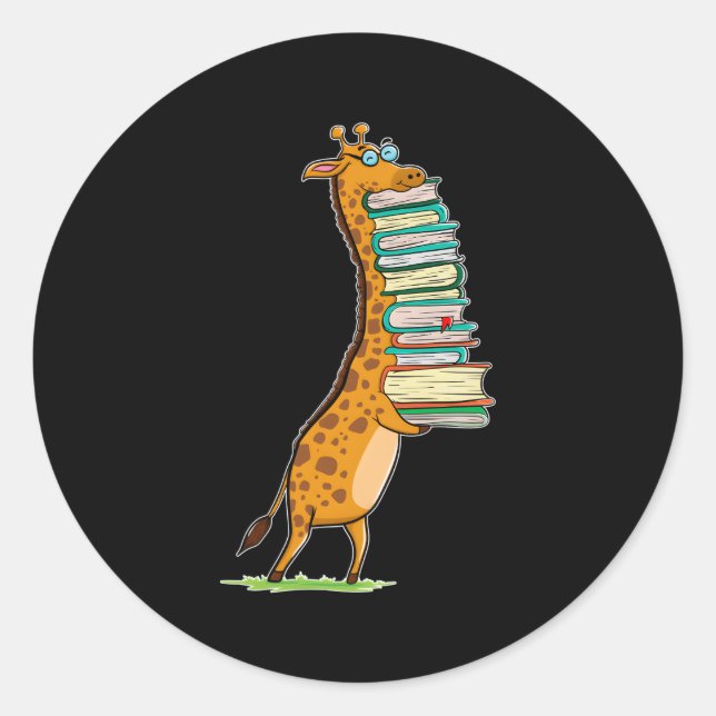Sticker Rond Lecture de livre Giraffe I Love My Library (Devant)