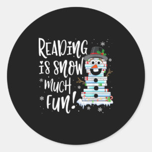 Sticker Rond Lecture de Noël Tee Snowman Livre d'arbre Lover li