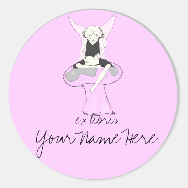 Sticker Rond Lecture des fées sur le champignon (Devant)