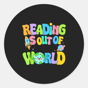Sticker Rond Lecture mignonne de livres de l'espace hors de ce 