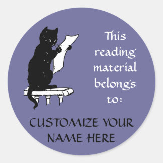 Sticker Rond Lecture Stick Plaque Chat en bleu Denim