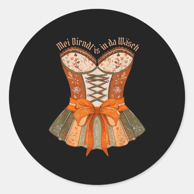 Sticker Rond Lederhosen Costume Cute German Bavarian Women  (Devant)