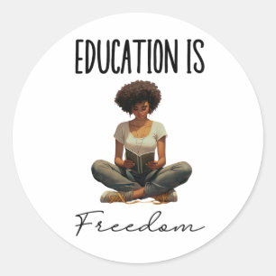 Sticker Rond L'éducation est la liberté Noir Livres d'enseignan