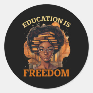 Sticker Rond L'éducation est la liberté Noir Livres d'enseignan