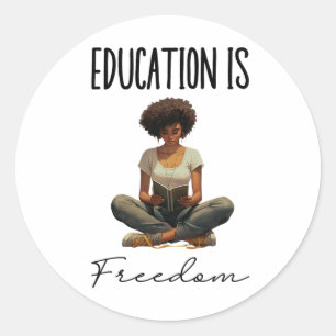 Sticker Rond L'éducation est la liberté Professeur noir Livres
