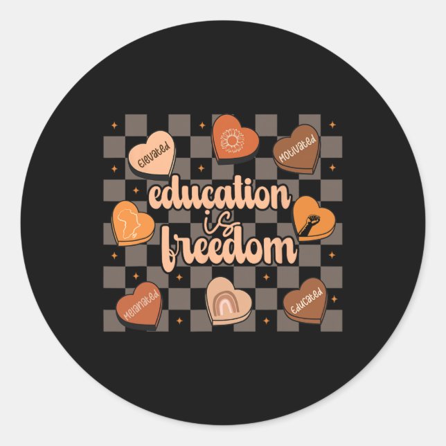 Sticker Rond L'éducation rétro est la liberté Enseignants afro- (Devant)