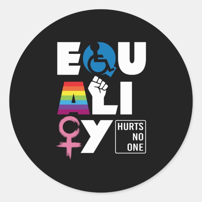 Sticker Rond L'égalité ne fait de mal à personne LGBTQ (Devant)
