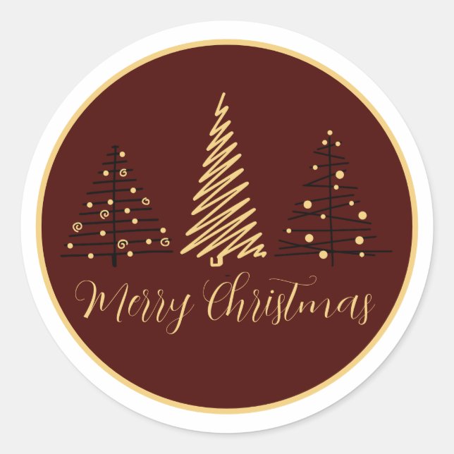 Sticker Rond legant Merry Christmas Tree Design | Holiday Stick (Devant)