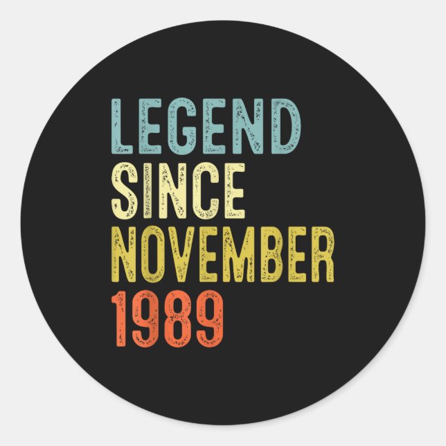 Sticker Rond Legend Since November 1989 36th Birthday 36 Year O (Devant)