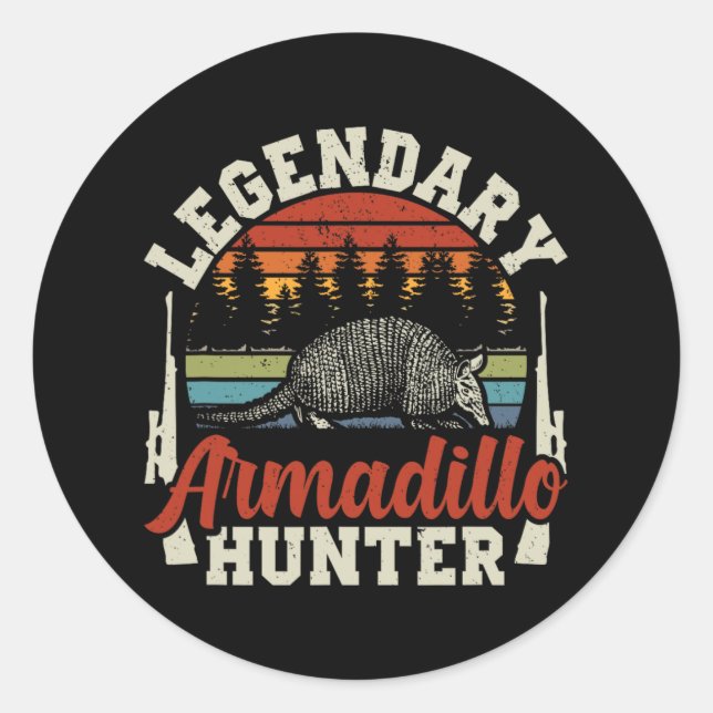 Sticker Rond Légendaire Armadillo Hunter Chasse Cadeau (Devant)