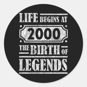Sticker Rond Légende Né en 2000 Cadeau d'anniversaire Rétro Vin