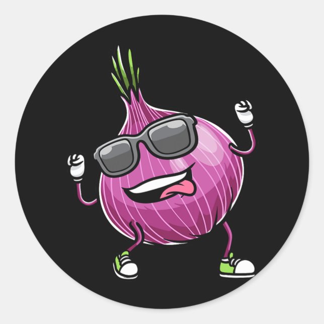 Sticker Rond Légumes d'oignon de danse rouge (Devant)