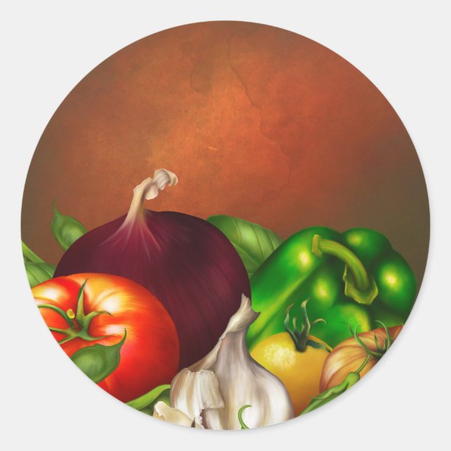 Sticker Rond Légumes et herbes Nourriture végétale biologique n (Devant)