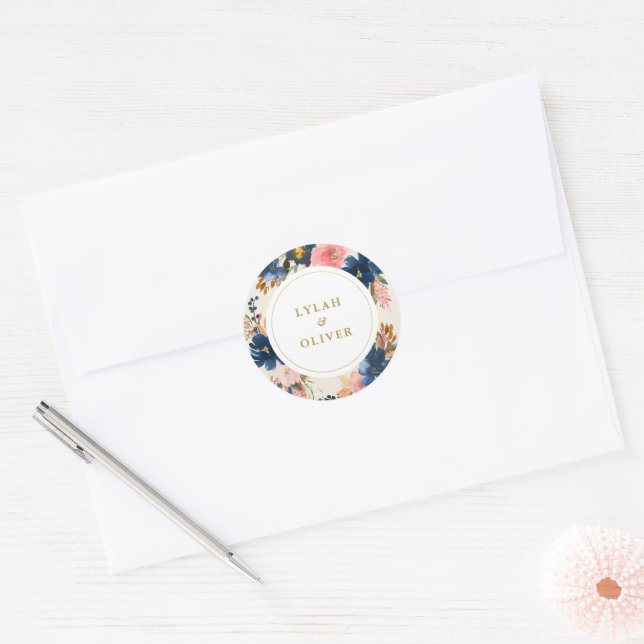 Sticker Rond L'élégance sauvage | Navy Blush & Gold Mariage (Enveloppe)