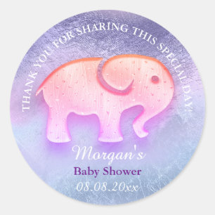 Sticker Rond L'éléphant Baby shower favori Merci Holographe Omb