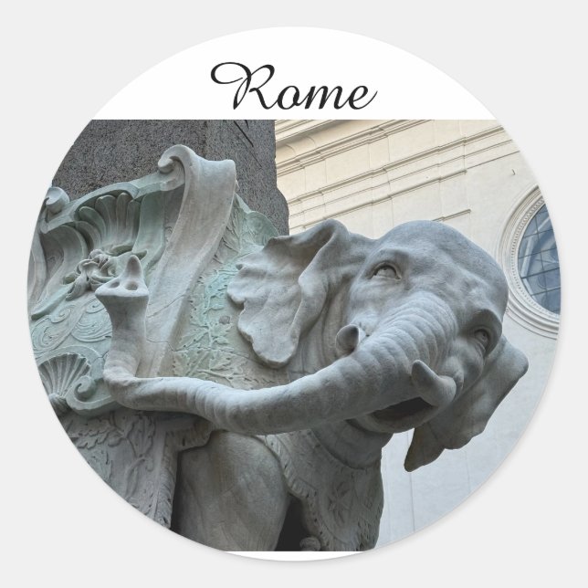 Sticker Rond L'Éléphant et l'Obélisque de Bernini - Rome Italie (Devant)