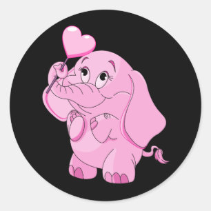 Sticker Rond L'éléphant rose de la Saint-Valentin