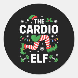Sticker Rond L'Elf Cardio Drôle de Fitness Noël Gym Entraînemen