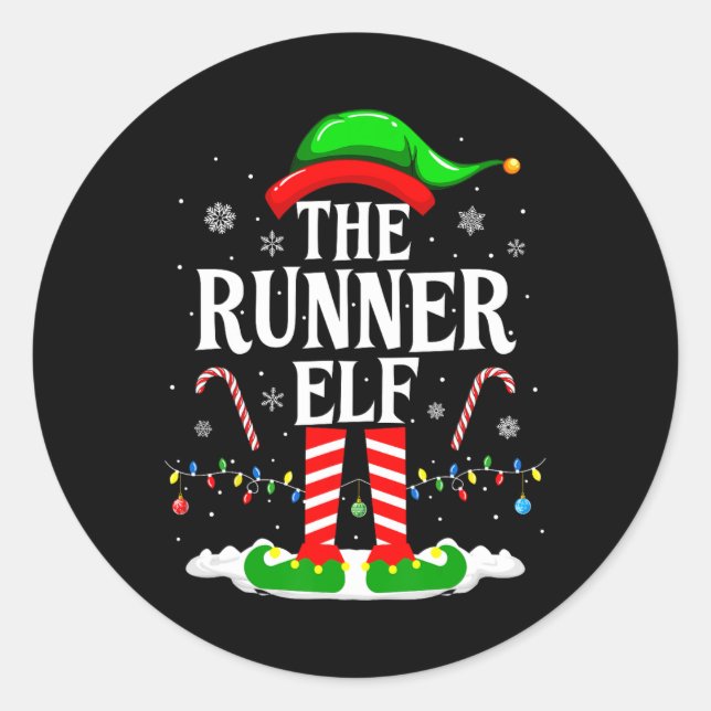 Sticker Rond L'Elf coureur Noël drôle coureurs Noël course (Devant)