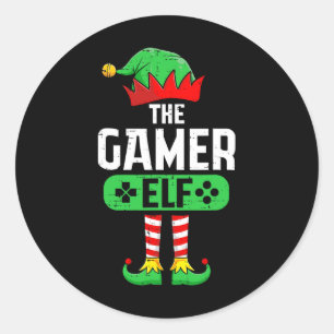 Sticker Rond L'Elf Joueur Xmas Correspondant au Pajam de Noël d