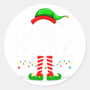 Sticker Rond L'Elfe De La Crosse Drôle Correspondant Xmas Lacro